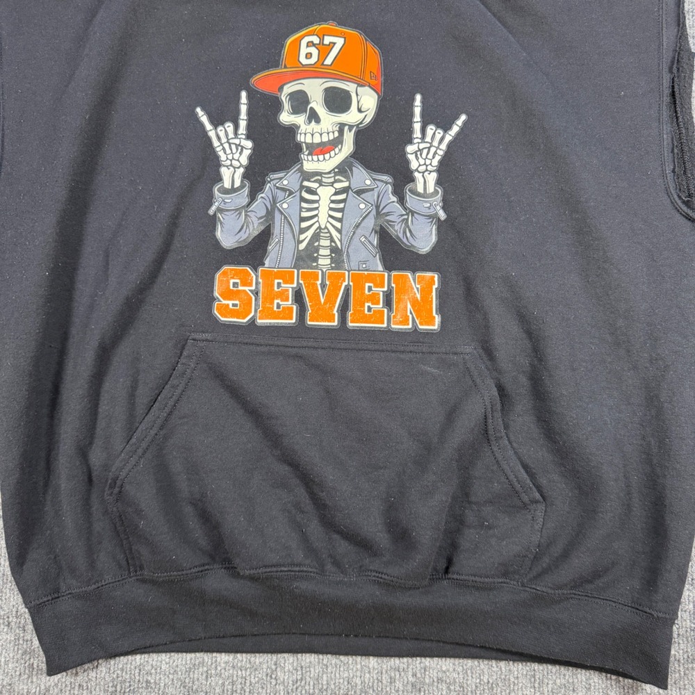 Seven Skeleton 67 Graphic Sleeveless Hoodie Black XL Skater Grunge Biker - Picture 7 of 9